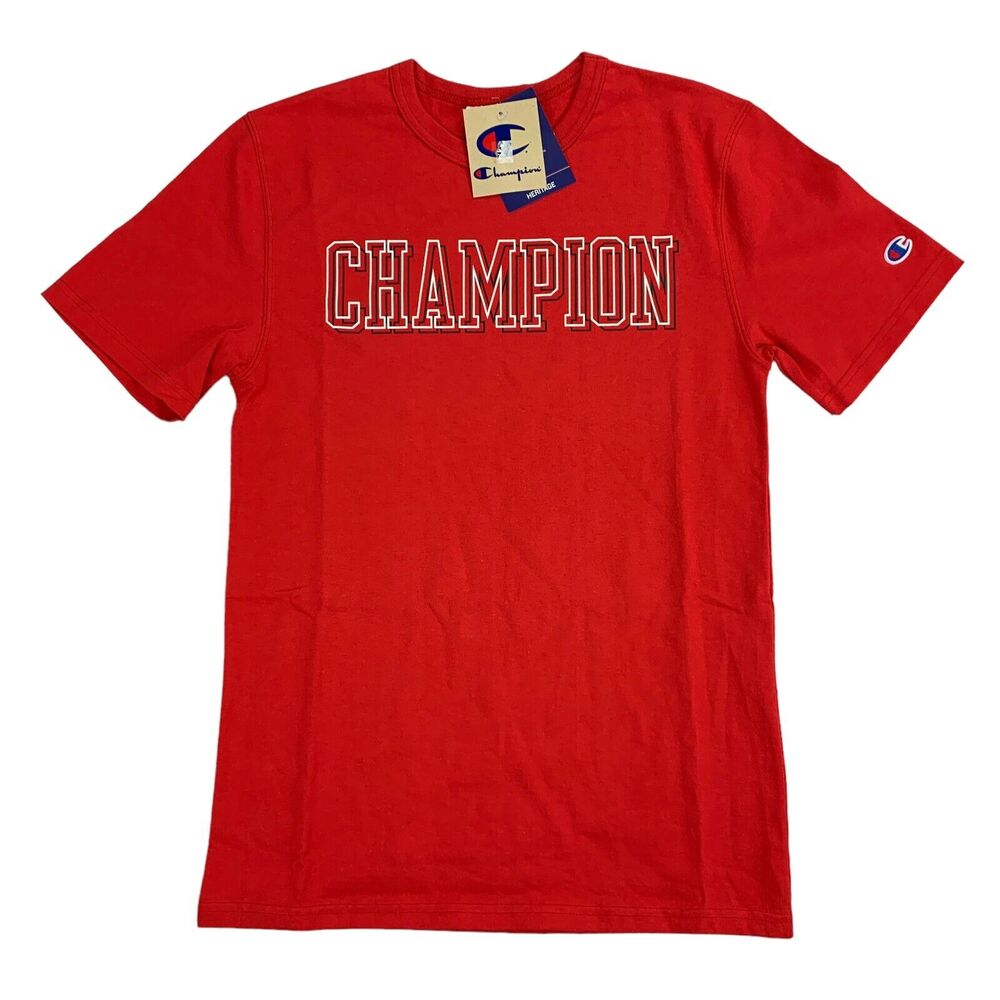 Champion Mens Heritage Block Logo Short Sleeve Crewneck T-Shirt Red S